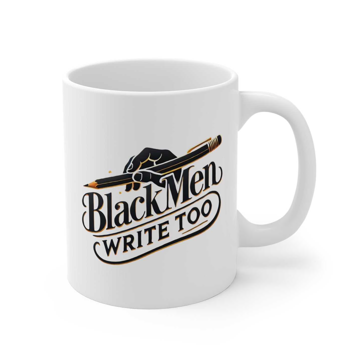 Inspirational 11oz coffee mug for Black writers, Black Men Write Too Mug, Writer gift for Black men, Representation-focused writing mug, Literary gift for Black authors, Unique coffee mug for storytellers
