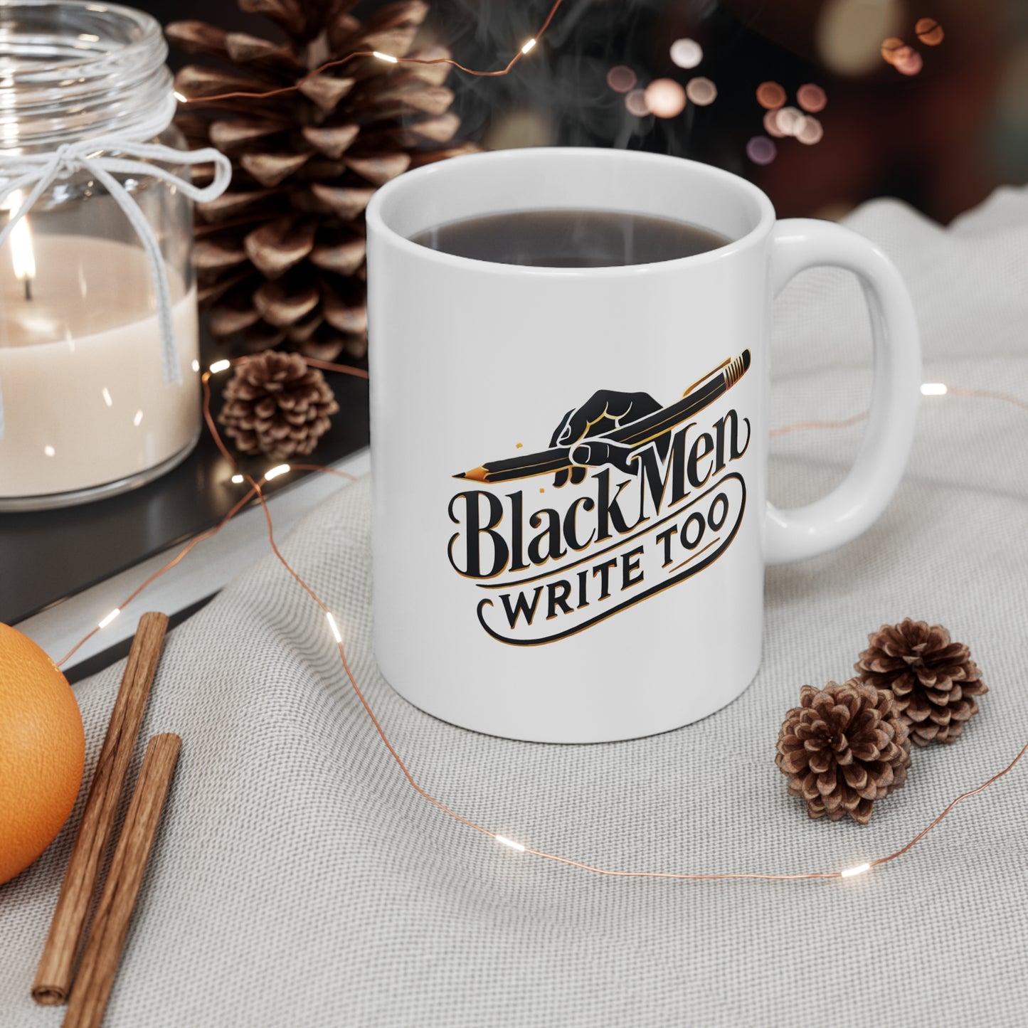 Inspirational 11oz coffee mug for Black writers, Black Men Write Too Mug, Writer gift for Black men, Representation-focused writing mug, Literary gift for Black authors, Unique coffee mug for storytellers