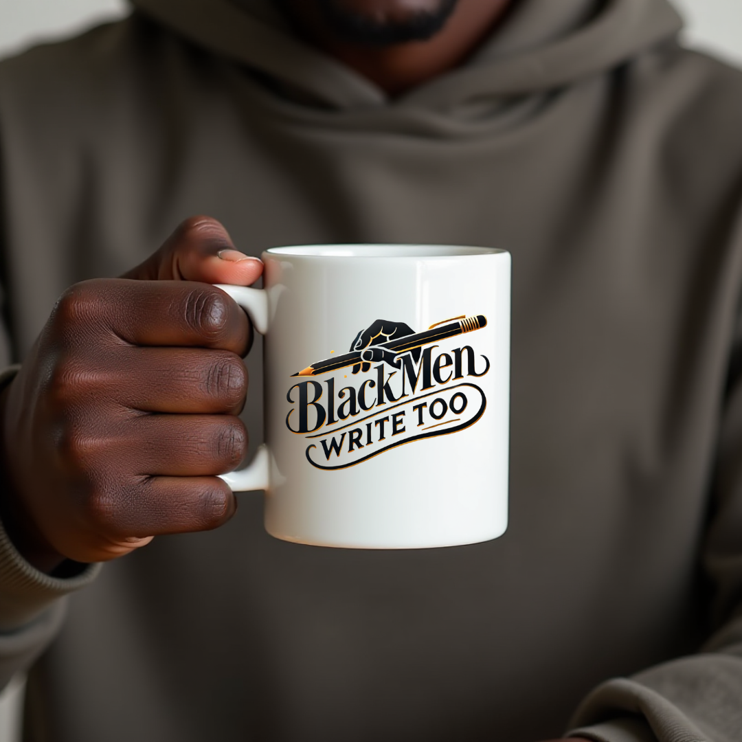 Inspirational 11oz coffee mug for Black writers, Black Men Write Too Mug, Writer gift for Black men, Representation-focused writing mug, Literary gift for Black authors, Unique coffee mug for storytellers