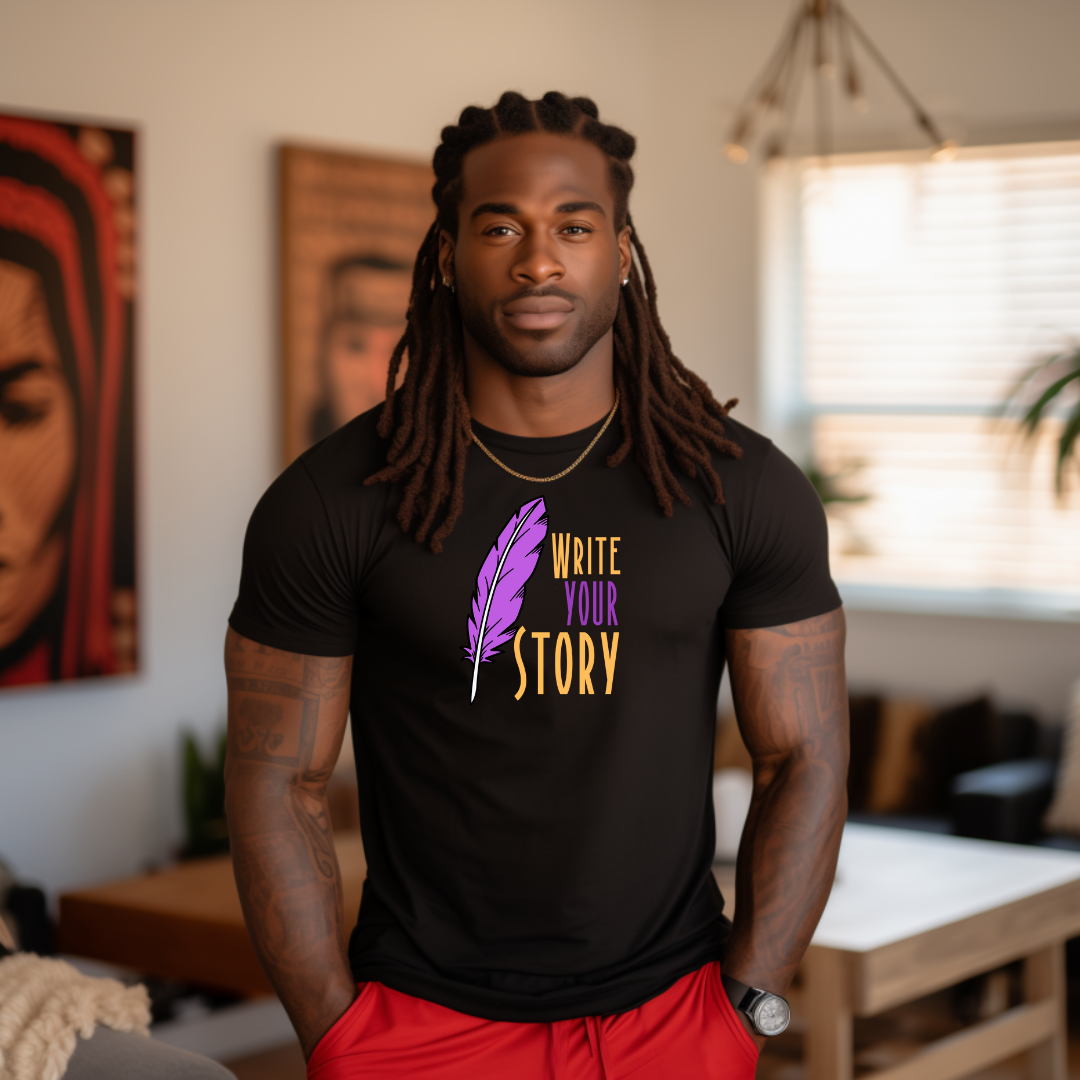 Write Your Story T-Shirt, Inspirational Writer Tee, Quill Pen Writing Shirt, Storyteller Gift Idea, Creative Writing Apparel, Author & Poet T-Shirt, Motivational Quote Tee, Literary Lover’s Shirt, Writing Enthusiast Merchandise, Book Lover Gift